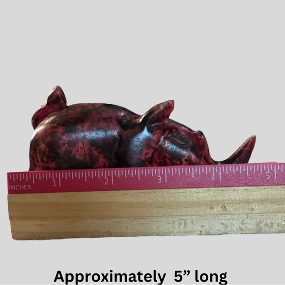 Rhino Hand Carved Wooden in Hues of Red and Black Small Shelf or Table Decor - Picture 9 of 16